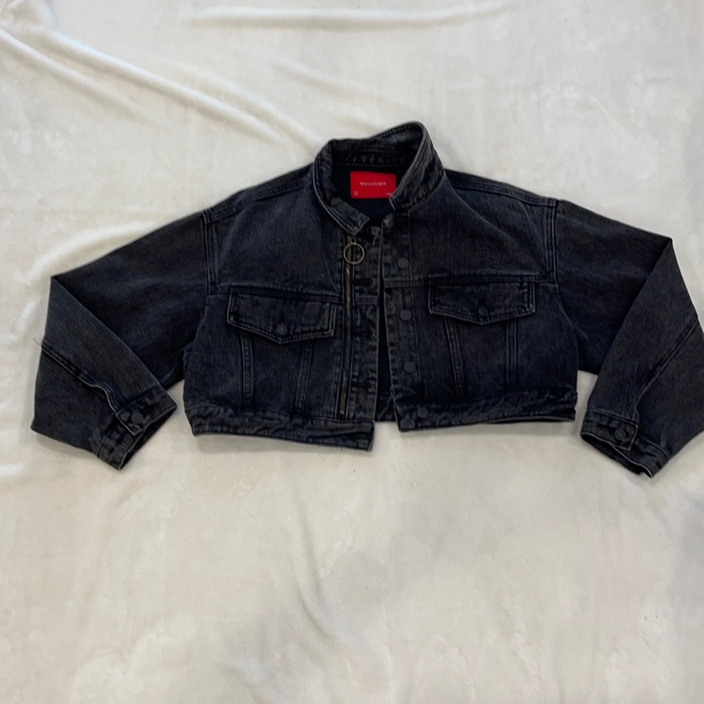 Black Denim cropped jacket - Picture 3 of 6